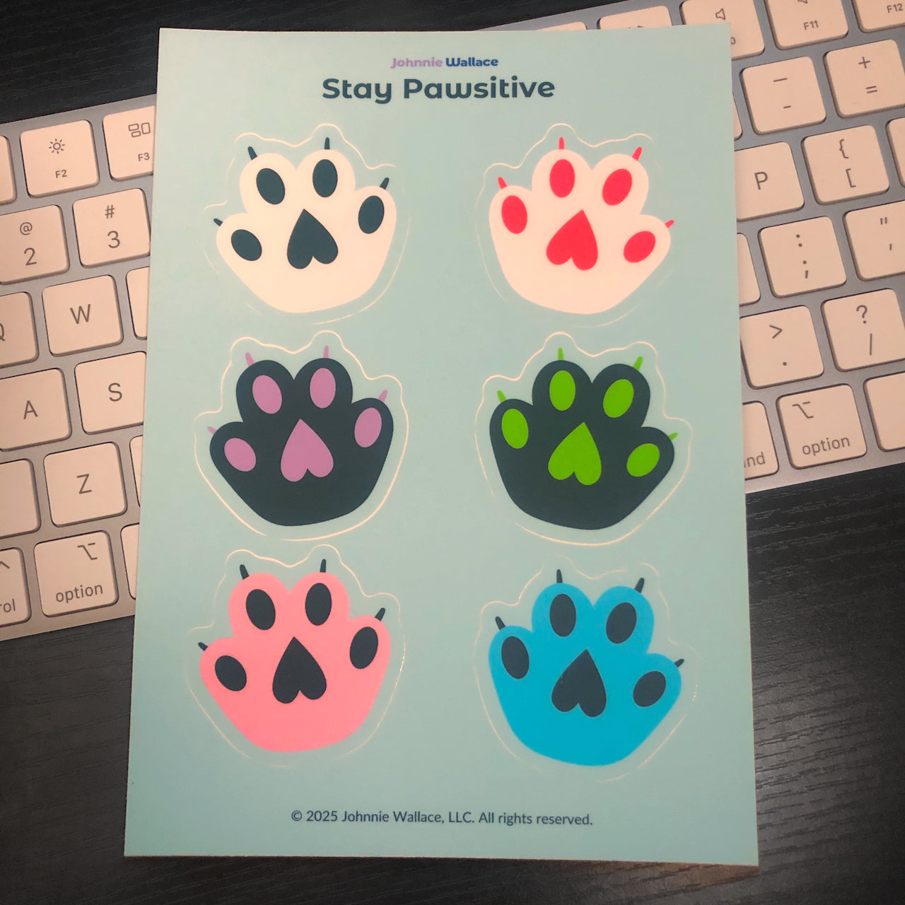 Stay Pawsitive Cat Paw Sticker Sheet - Cute Cat Paw Stickers