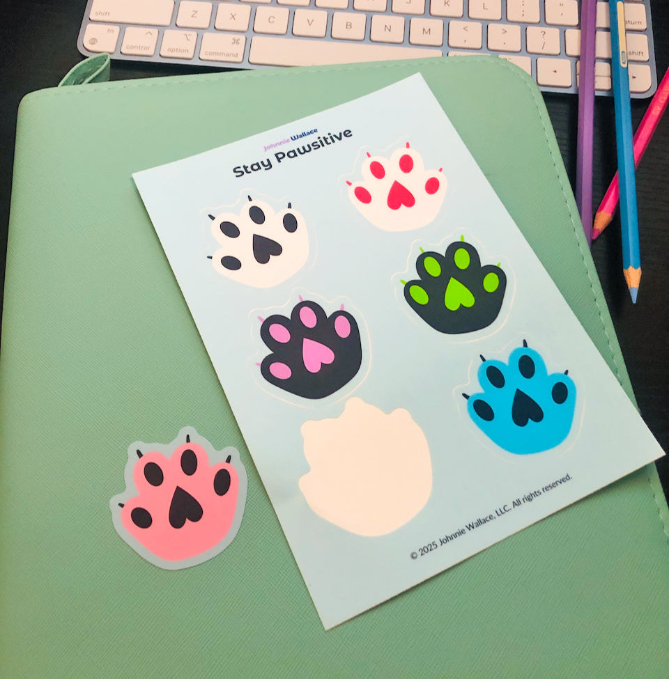 Stay Pawsitive Cat Paw Sticker Sheet - Cute Cat Paw Stickers